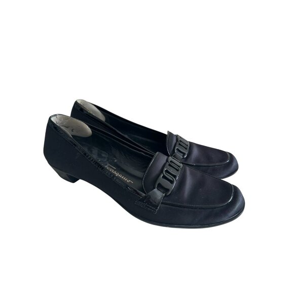 SALVATORE FERRAGAMO Black Fabric Logo Loafers Size 7 - Picture 8 of 14
